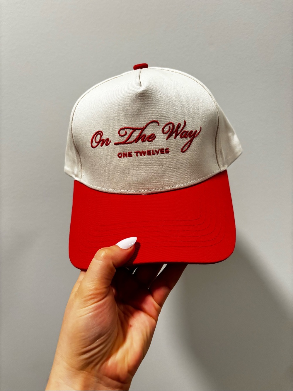 'On The Way' Two-Tone Cap in White and Red